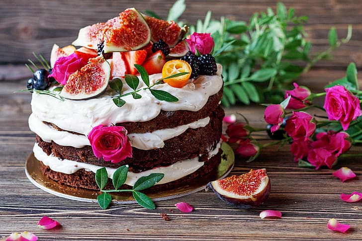 berries, cake, fruit, cream, dessert, biscuit, HD wallpaper
