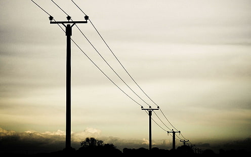 Linee elettriche, pali elettrici neri, fotografia, 1920x1200, elettricità, Sfondo HD HD wallpaper