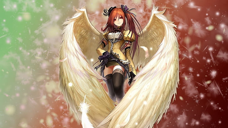 крылья многоцветный рисунок аниме девушки 2560x1440 Аниме Hot Anime HD Art, крылья, многоцветный, HD обои
