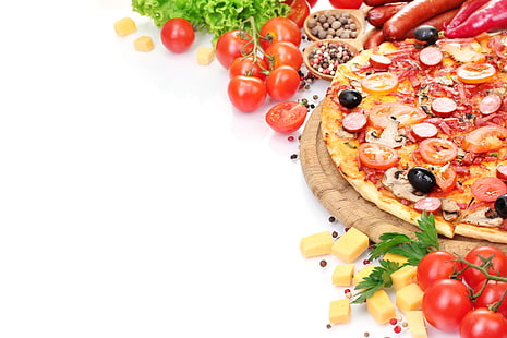 pizza e vegetais, pizza, legumes, saboroso, pronto, HD papel de parede HD wallpaper