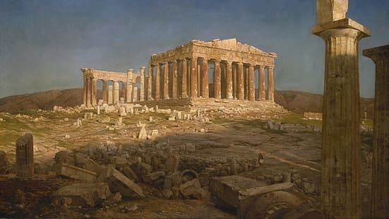 konstverk, målning, ruiner, Grekland, kolumn, klassisk konst, HD tapet HD wallpaper