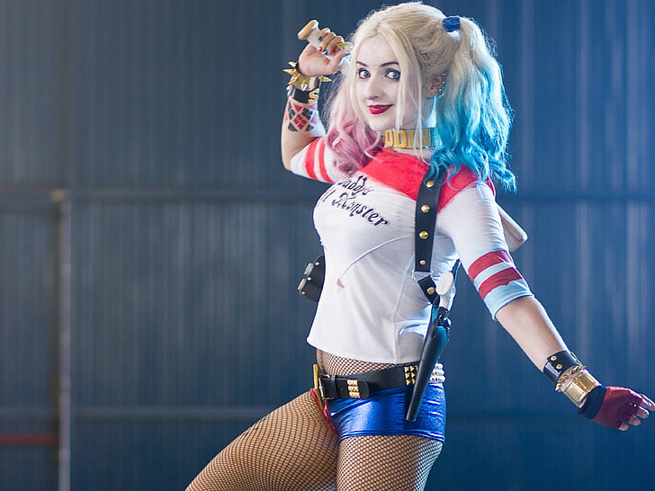 Disfraz de Harley Quinn, Harley Quinn, cosplay, DC Comics, cómics, mujeres, Fondo de pantalla HD