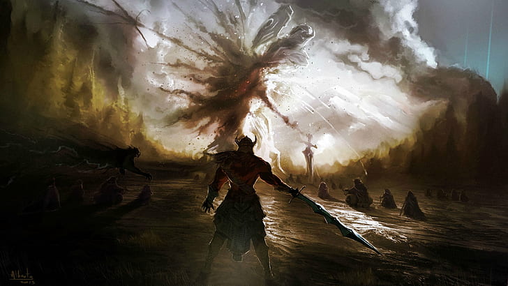 Fantasy Battle, battle, sword, HD wallpaper