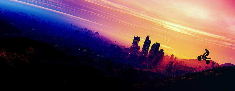  city, game, Grand Theft Auto V, GTA V, GTA 5, motorbike, HD wallpaper HD wallpaper