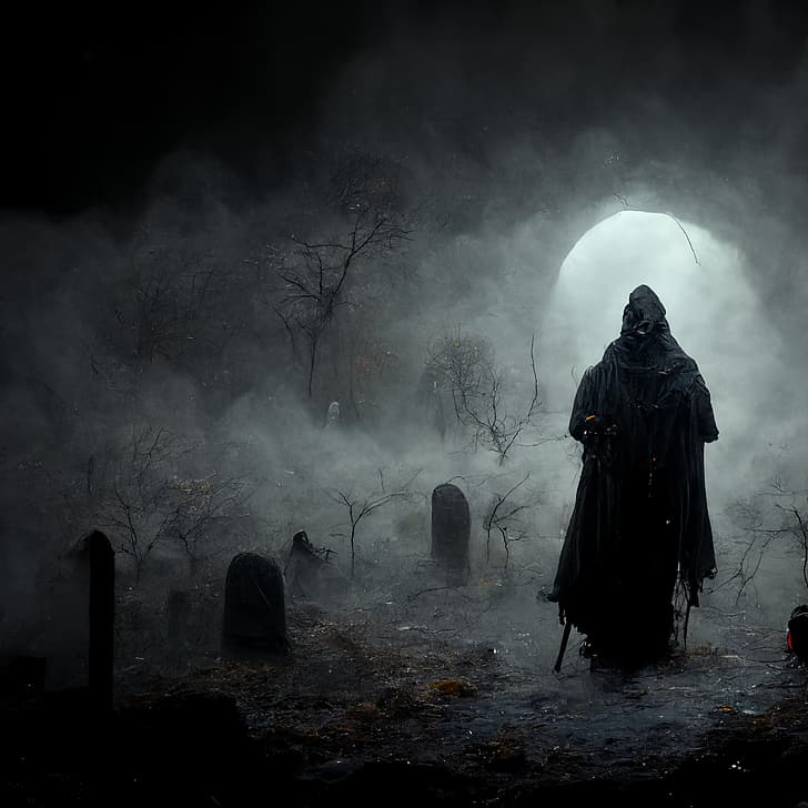 graveyards, mist, Grim Reaper, HD wallpaper