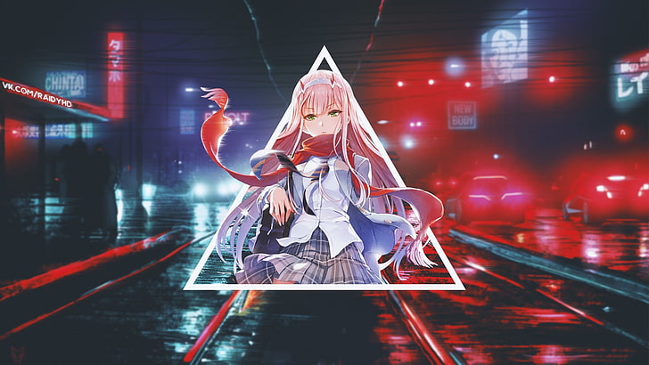 anime girls, anime, picture-in-picture, Darling in the FranXX, Zero Two (Darling in the FranXX), cyberpunk, Sfondo HD