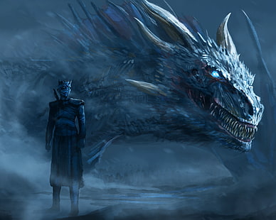 uomo con la spada in piedi vicino alla pittura del drago, Game of Thrones, drago, serie tv, Sfondo HD HD wallpaper