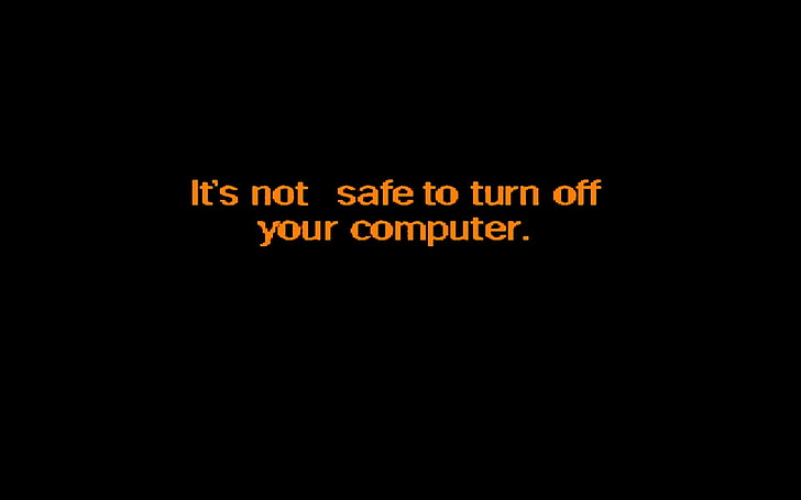 Schwarzer Hintergrund mit Es ist nicht sicher, Ihren Computer auszuschalten, Windows 98, Minimalismus, HD-Hintergrundbild