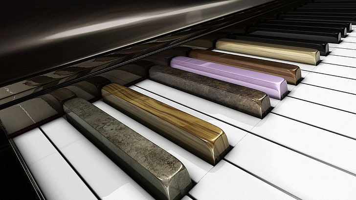 biało-brązowy fortepian, sztuka cyfrowa, fortepian, instrument muzyczny, Tapety HD