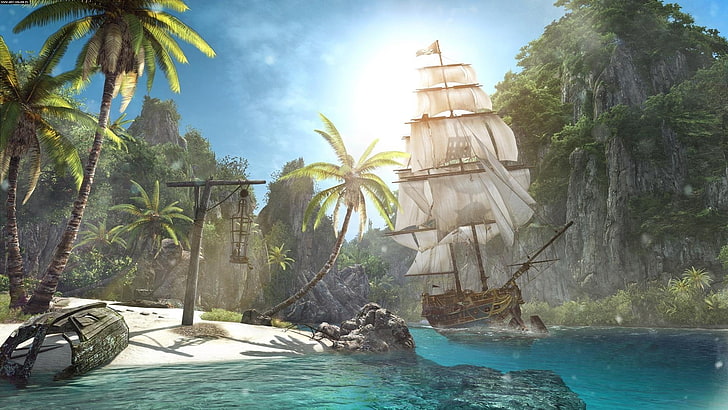 galleon ship illustration, Assassin's Creed, Assassin's Creed IV: Black Flag, HD wallpaper