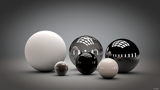 bolas brancas e pretas, bolas, forma, elegante, reflexão, HD papel de parede HD wallpaper