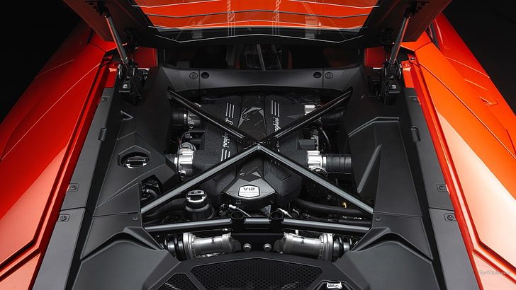 outil électrique noir et rouge, Lamborghini Aventador, voiture, voitures rouges, Fond d'écran HD
