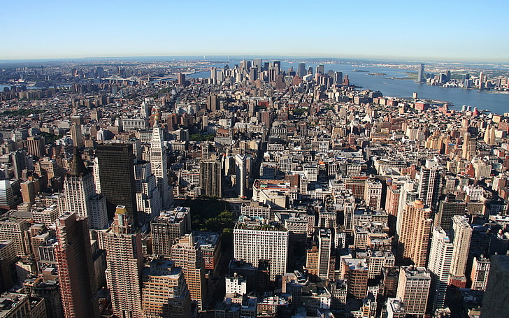 kota tengara, gedung pencakar langit, atap, Manhattan, megapolis, Wallpaper HD