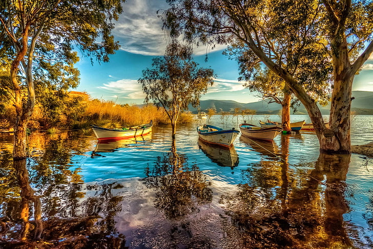 natura, lago, barca, Sfondo HD