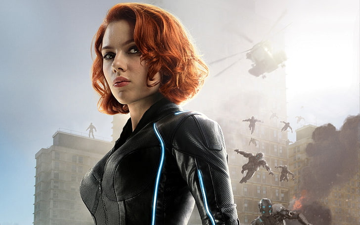 Scarlet Johansson sebagai Blackwidow, wanita, Scarlett Johansson, berambut merah, Black Widow, The Avengers, Avengers: Age of Ultron, aktris, Wallpaper HD