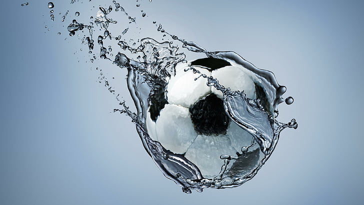 balón de fútbol, ​​fútbol, ​​pelota, gotas de agua, gotas, Fondo de pantalla HD