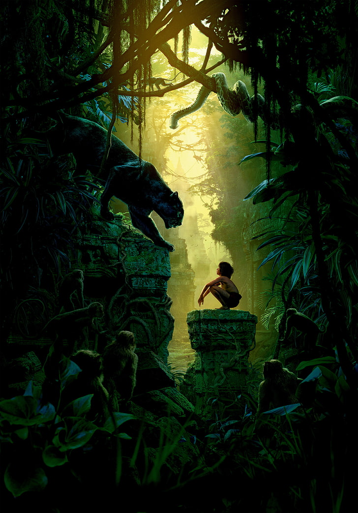 Mowgli, Orman Kitabı, Bagheera, HD masaüstü duvar kağıdı, telefon duvar kağıdı