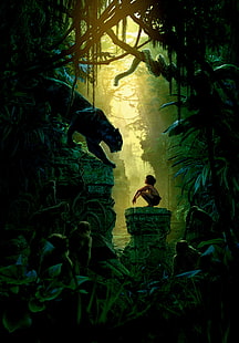 Mowgli, Jungle Book, Bagheera, HD wallpaper HD wallpaper