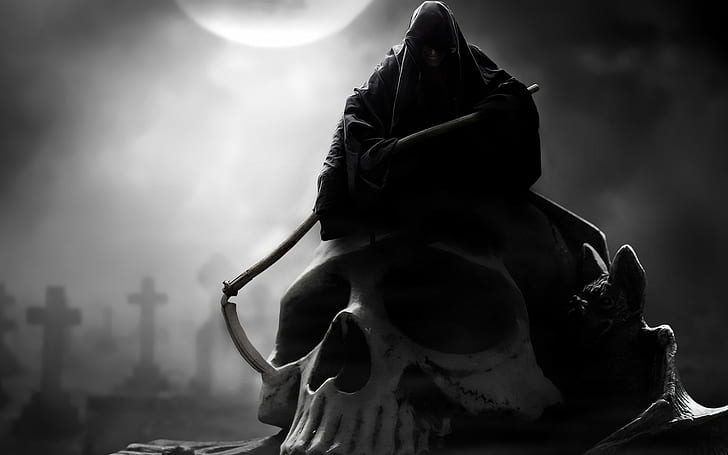 death, arist, grim reaper, skull, HD wallpaper