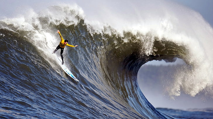 海、サーフィン、巨大な波、サーフィンの写真をしている男、海、サーフィン、巨大な波、 HDデスクトップの壁紙