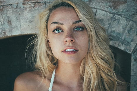 woman's face, women, model, face, blonde, freckles, blue eyes, closeup, portrait, HD wallpaper HD wallpaper