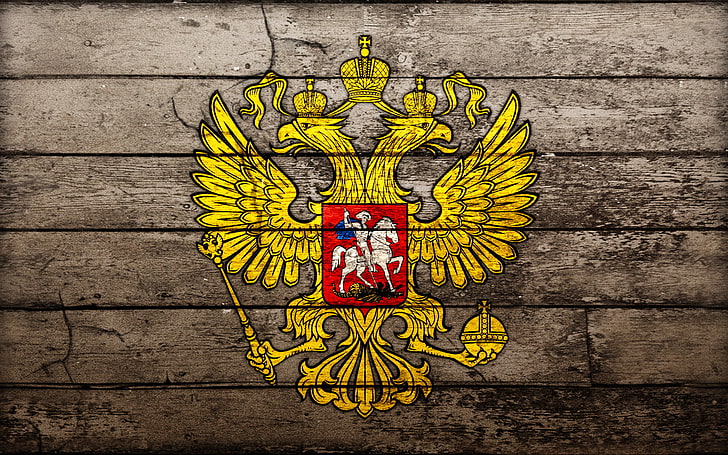 Simbolo di stato russo, logo di due uccelli gialli, guerra ed esercito, bandiera, guerra, russo, esercito, simbolo, Sfondo HD