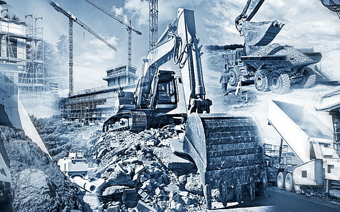 construction site, machine, digital art, cranes (machine), vehicle, HD wallpaper HD wallpaper