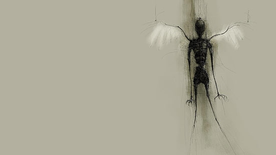 digitale Tapete des schwarzen Monsters, Tod, Flügel, dunkle Fantasie, Fantasiekunst, Minimalismus, Grafik, HD-Hintergrundbild HD wallpaper