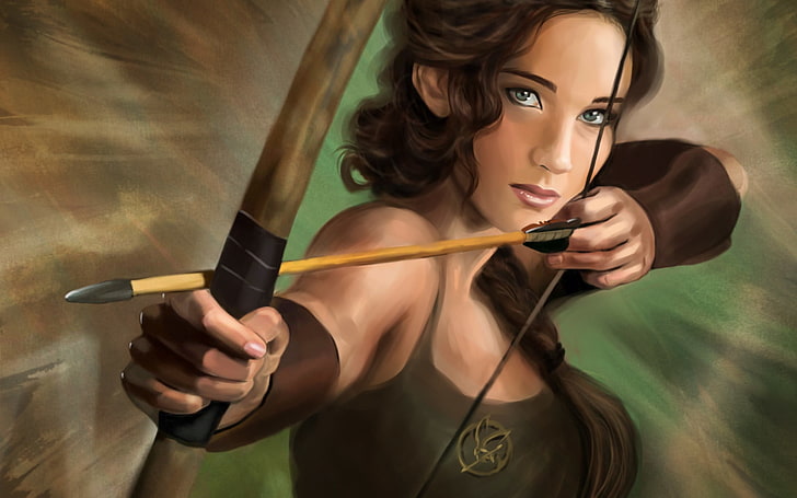 the hunger games, woman, archer, painting, Movies, HD wallpaper
