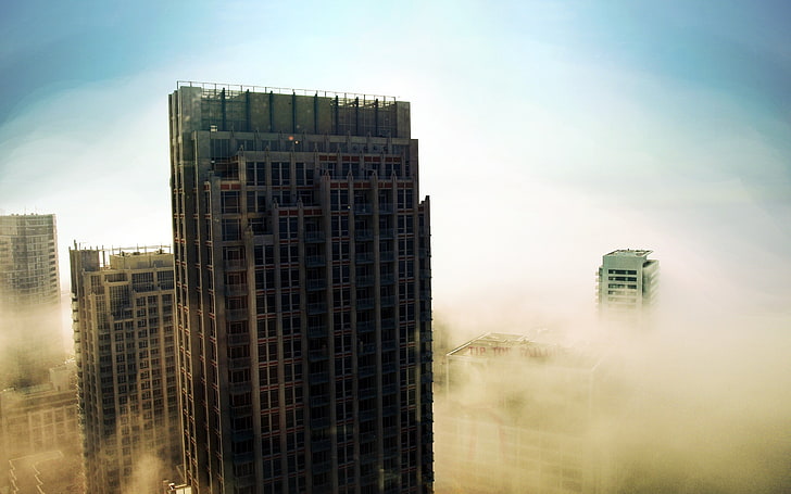 paesaggio urbano, murario, nebbia, città, nuvole, cielo, sole, Toronto, Sfondo HD