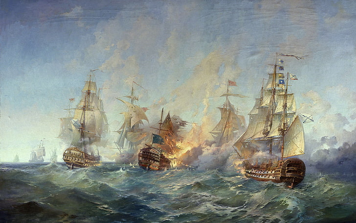 سفينة جاليون wallpapere ، قماش ، رسم ، حرفة ، بحر، خلفية HD