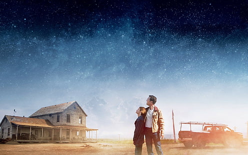 man and child standing near house wallpaper, Interstellar (movie), HD wallpaper HD wallpaper