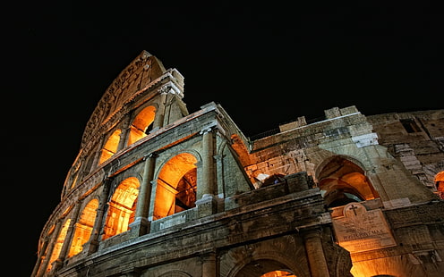 Колизей, Рим, Колизей, ночь, Италия, HD обои HD wallpaper