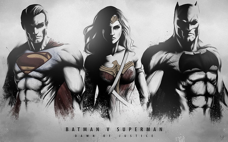 Ilustração do Batman V Superman, Batman v Superman: Dawn of Justice, Superman, Mulher Maravilha, Batman, HD papel de parede