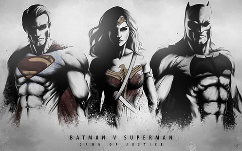 Иллюстрация Бэтмена против Супермена, Бэтмен против Супермена: Рассвет Справедливости, Супермен, Чудо-Женщина, Бэтмен, HD обои HD wallpaper