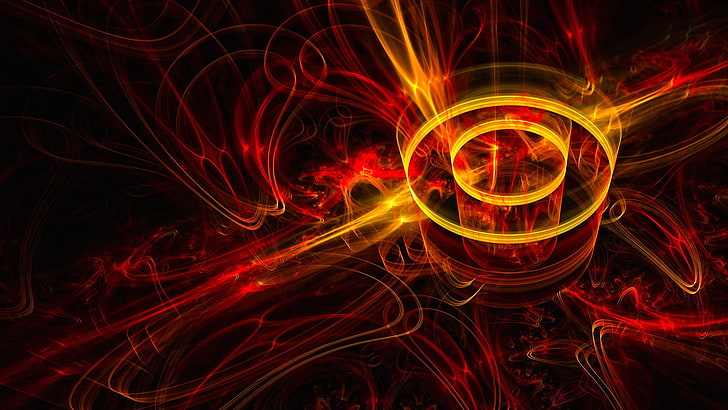 yellow and red light illustration, fractal, rays, light, abstract, HD wallpaper