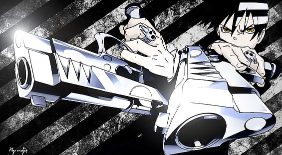 Death the Kid HD Wallpaper, manlig anime karaktär som håller pistol illustration, Konstnärlig, Anime, demon, akuma, kid, död, shinigami, ange, mort, HD tapet HD wallpaper