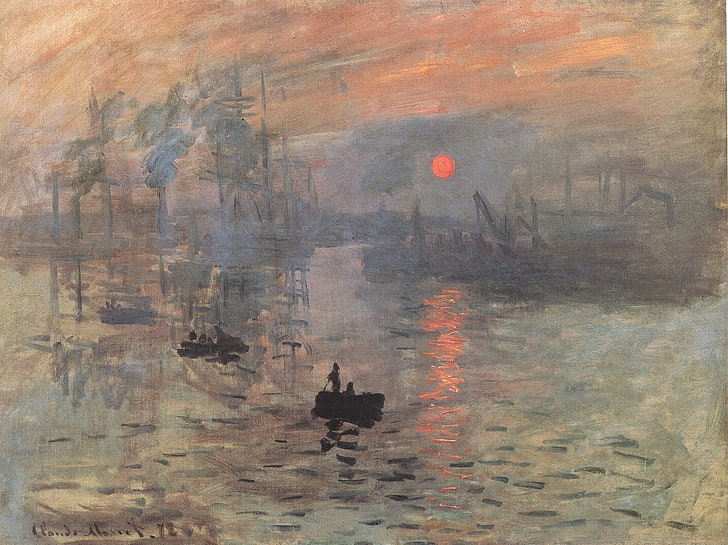 malowanie łodzi podczas złotej godziny, grafika, malarstwo, Claude Monet, sztuka klasyczna, łódź, Tapety HD