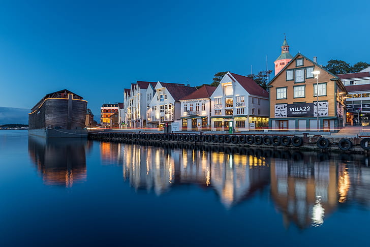 Lichter, der Abend, Norwegen, Rogaland, Stavanger, Valbergstårnet, HD-Hintergrundbild