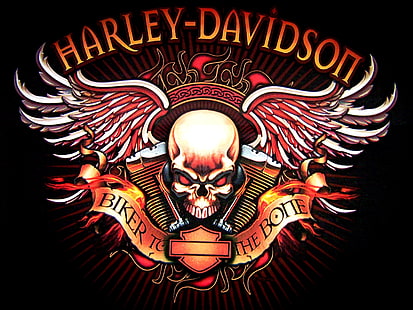ハーレーダビッドソン、ロゴ、オートバイ、バイク、頭蓋骨、 HDデスクトップの壁紙 HD wallpaper