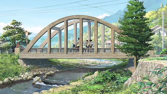 Кими но на ва, твое имя, аниме, мост, Япония, HD обои HD wallpaper