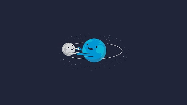 иллюстрации двух планет, минимализм, простой фон, простой, планета, космос, Земля, Луна, HD обои