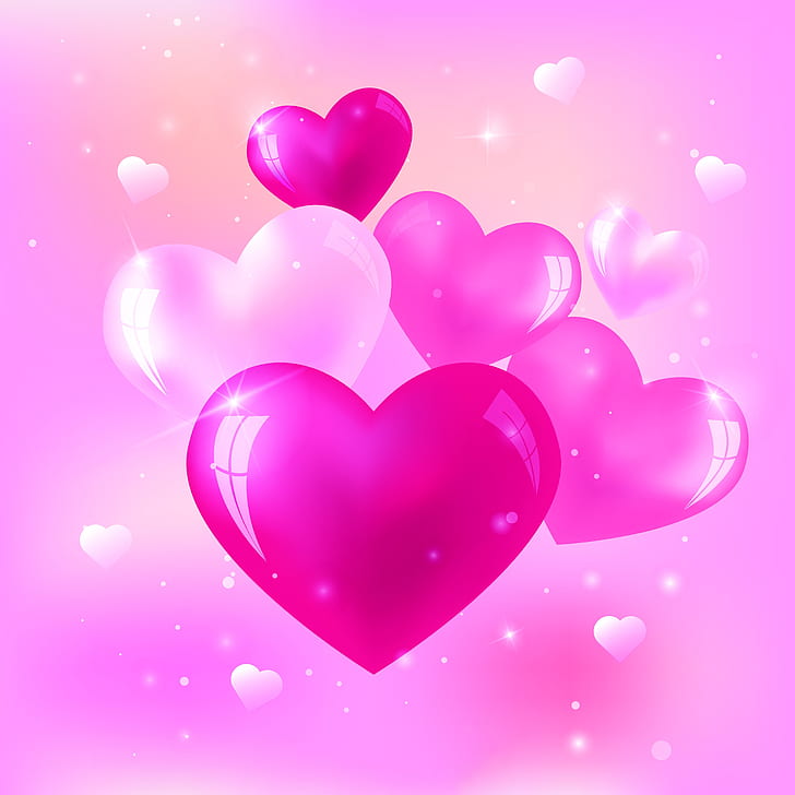 cinta, pink, hati, hati, latar belakang, Wallpaper HD