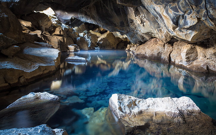 nature, grotte, lac, Fond d'écran HD