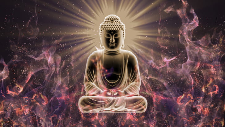 Digital art Buddha Buddhism meditation glowing fire sitting blurred  HD wallpaper  Wallpaperbetter