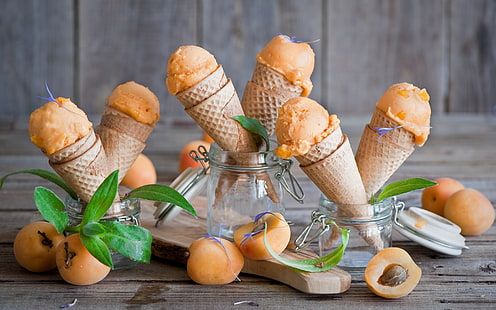 Кайсиев сладолед, сладолед от портокалови плодове, сладолед, кайсия, плодове, HD тапет HD wallpaper