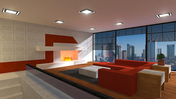 Apartments, Fireplace, Minecraft, render, window, HD wallpaper