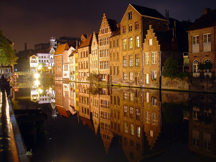 Bruges, ville, maison, rivière, Fond d'écran HD