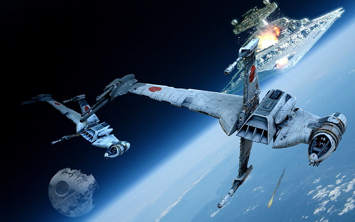 космически кораб тапет, Междузвездни войни, Звезда на смъртта, B-крило, Star Destroyer, HD тапет