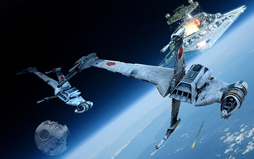 wallpaper pesawat ruang angkasa, Star Wars, Death Star, B-wing, Star Destroyer, Wallpaper HD HD wallpaper